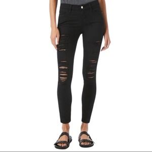 Frame Denim Le Skinny de Jeanne Mid Rise Stretch Distressed SZ 27 Film Noir Blck